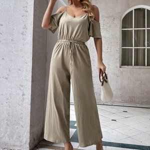 ✅ SALE NEW! Size 6 or 8/10 Cold Shoulder Drawstring Waist Jumpsuit
